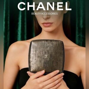 CHANEL Metallic  Sublimage Large Makeup Cosmetic Pouch Black/Gold Box